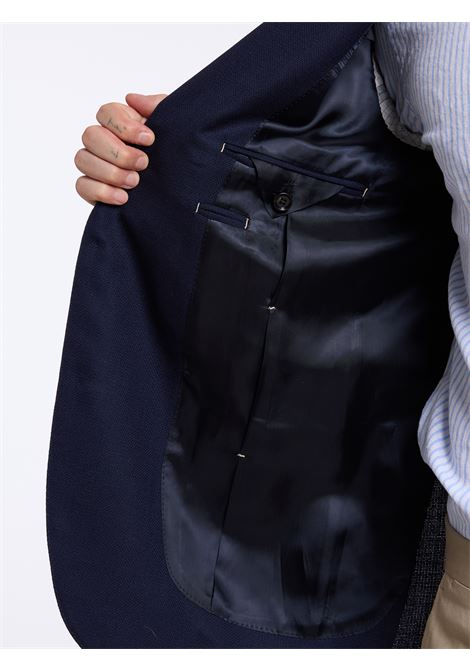 SINGLE-BREASTED WOOL SOLID COLOR TAILORED JACKET - BLUE - LUIGI